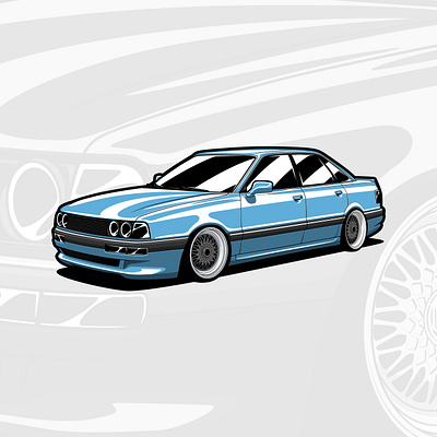 Audi B3 90 art audi auto automobile automotive car carillustration classic design drawing illustration logo style vector
