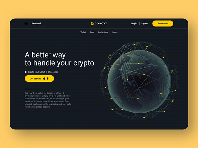 crypto wallet landing concept desktop dark and light crypto crypto design crypto project crypto screen cryptocurrency design desktop get started globe hero header illustration interface minimal particles product text