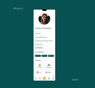 User Profile 006 app dailyui design green informations mobile ui ux uxui design yellow