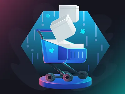 Successful shopping box cart digital illustration purchase shopping store style