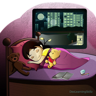 Warmness - Dex adobe illustrator art cartoon dex scene dexlearningskillz digital art digital drawing digital illustration diptesh sangma illustration illustration art illustrator little girl night drawing sleeping vector vector art vector drawing
