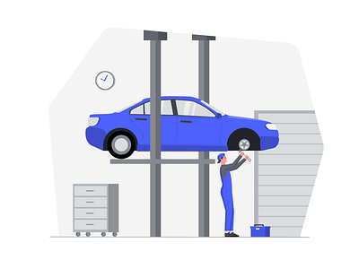 Car Repair car design garage illustration lift man mechanic repair shutter spare parts time toolbox tools vector working workshop