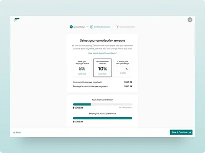 401k Contributions Setup 401k admin app branding contributions design financial fintech graphic design investments money planning porfolio retired retirement ui ux