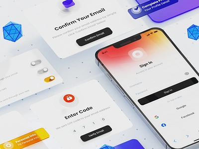 3D Credential Page 3d 3d illustration 3d ui app blender confirm email credential cycles eevee elegant isometric login one time password preferences presentation register sign in sign up ui ui design