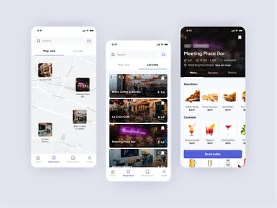 Table Booking & Online Ordering App Concept - More Screens bookmarks clean concept design food map menu mobile app order restaurant trendy ui ux