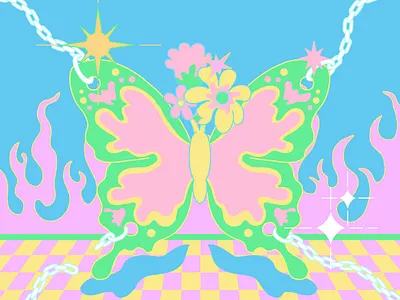 stuck butterfly checkerboard colorful colors cute illustration digital illustration editorial editorial illustration illo illustrated illustration magazine illustration