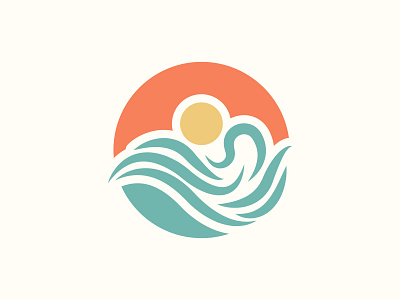 sunset logo beach brand branding business company flow icon illustration logo mark ocean sea simple sun sunrise sunset symbol water wave