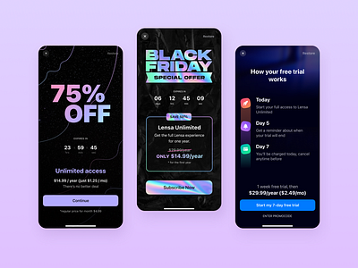 Best Paywalls — Lensa Photo Editor app appdesign application blackfriday christmas christmassale dark darkui iphone12 lensa paywall photoeditor prismalabs productdesign sale salescreen seasonaloffer specialoffer summersale uxui