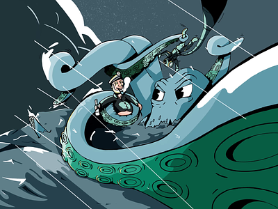 Zalige Zeeman angry animation bead beer diver eyes illustration label loop monster octopus rain sailor sea storm wild wind