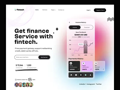 Fintech Website Landing Page UI app bank banking designer finance fintech home home page homepage landing landing page landingpage mobile banking payment payment getway product designer web design website