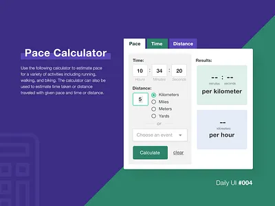 Daily UI Challenge #004 - Pace Calculator calculator dailyui design interface online ui web