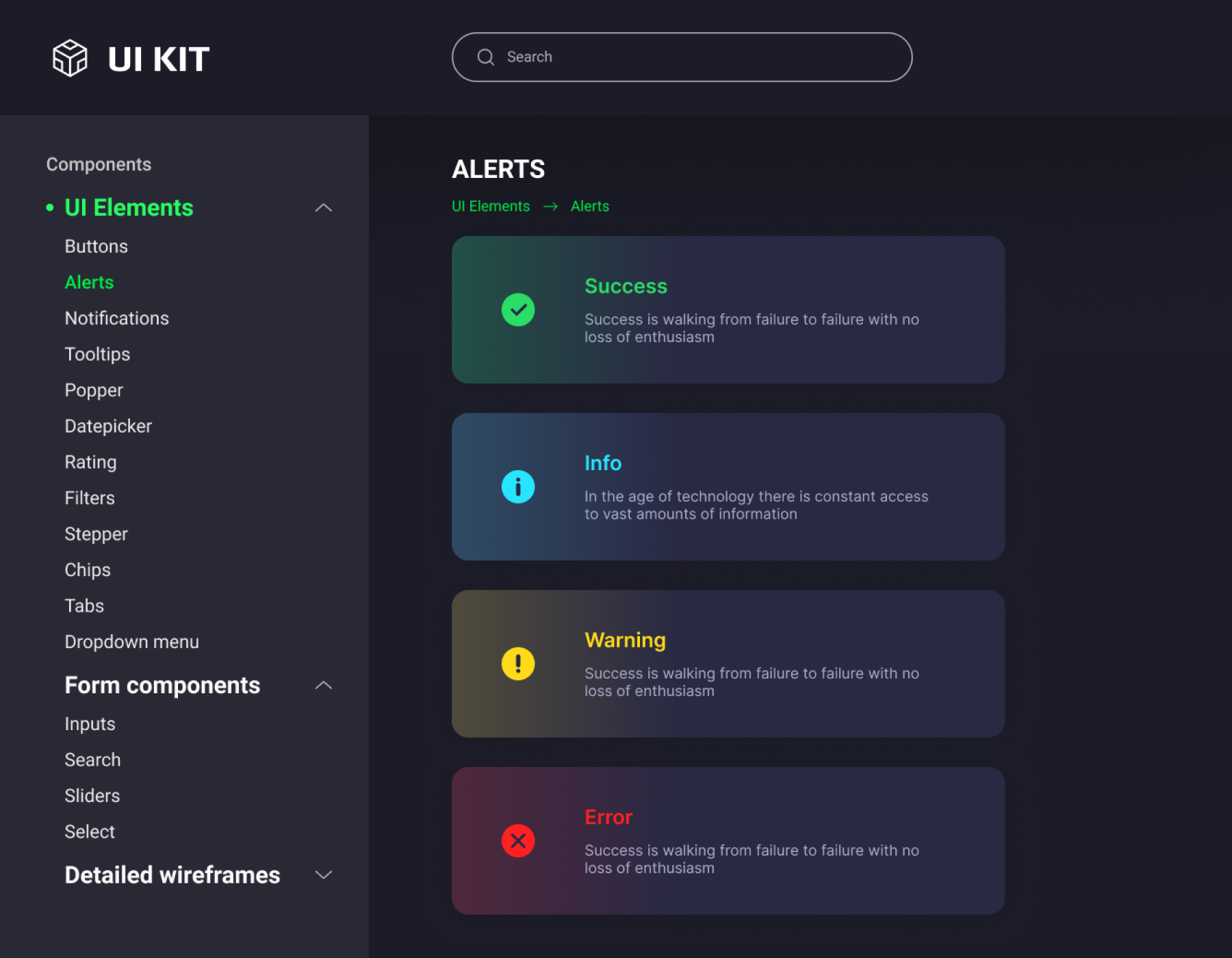 Example of UI KIT dashboard