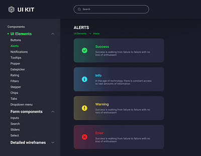 UI KIT dashboard alerts dark design minimal modern ui ui kit