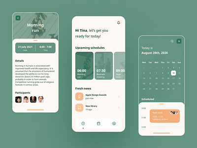 Personal Assistant 🤷🏻‍♂️ APP Concept app application calendar date date picker green habit interface management mobile app pastel colors productive reminder sand schedule task time timeline todo ui