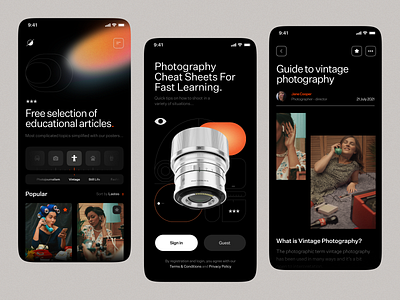 Photography Mobile App 3d 3d model app design blender cinema4d lens minimal minimalistic mobile mobile app modern photography slick smooth ui ux zajno