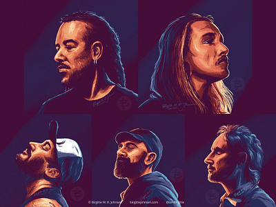 Incubus portraitsA art ben kenney brandon boyd digital art digital illustration dj kilmore illustration incubus incubus band josé pasillas limited color palette limited color palette portrait limited colors limited colour palette limited colour palette portrait limited colours michael einziger portrait portraits