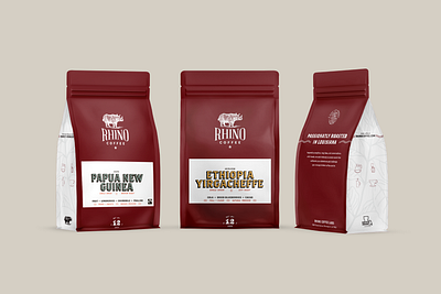 Rhino Coffee Retail Bags branding coffee design food labels mockup packaging print red rhino typography