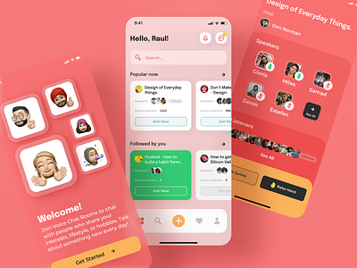 Redesigned Clubhouse - a little out of the "house" experience. android app card challenge clubhouse daily ui design inspiration interaction ios navigation search tab ui ux voice ui