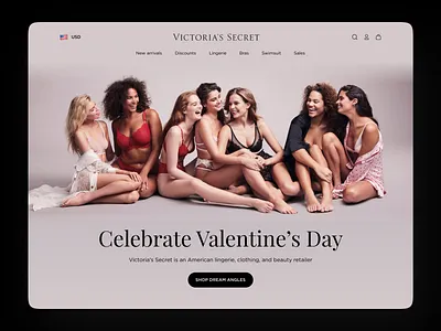 Victoria's Secret Home Page Redesign bikini branding dark design fashion figma landing landing page layout lingerie minimal photography shop store ui underwaer ux valentines day web design website