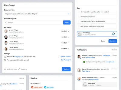 Project Management UI alert button clean components dashboard design field form interface manage minimal modal notification project search simple ui ui design user interface ux