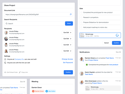 Project Management UI alert button clean components dashboard design field form interface manage minimal modal notification project search simple ui ui design user interface ux