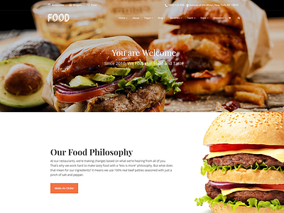 Burger Restaurant - Food WordPress Theme bar branding burger design food graphic design illustration landing page logo menu plugins pub responsive restaurant site builder template theme web design widgets wordpress