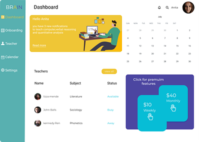 TEACHERS DASHBOARD branding ui web desiggn