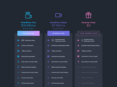 Pricing Page: Plan Comparison app checkout creator dark ui design interface minimal payment podcast pricing pricing plans product purchase social proof table ui ux web web design webapp