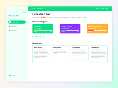 Noteable - Overview Design UI/UX design notes overview tasks ui ux web web design