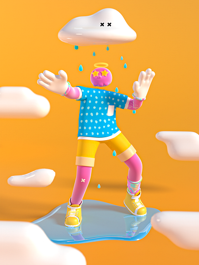 Local light rain 3d c4d illustration