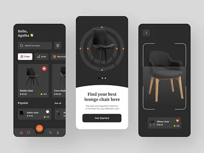 Mobile App - Furniture app chair chair design clean design dark ecommerce furniture app furniture design furniture store interior ios minimal mobile app online shop product design property shop store ui design ux design