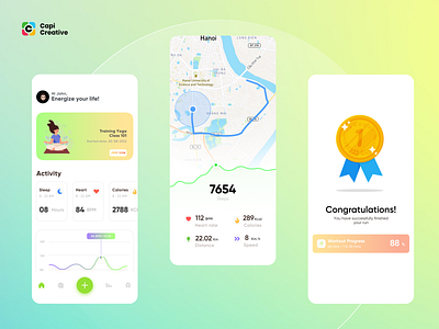 Health tracking - Mobile App UI concept app blue capi color creative design fitness graphic design green health mobile mobileapp tracking ui ui kit ux