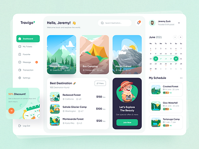 Travigo - Travel Dashboard ✈️ adventure agency booking app dashboard dashboard ui destination explore flight app travel travel agency travel app travel booking travel dashboard travelling trip ui uiux vacation web design website