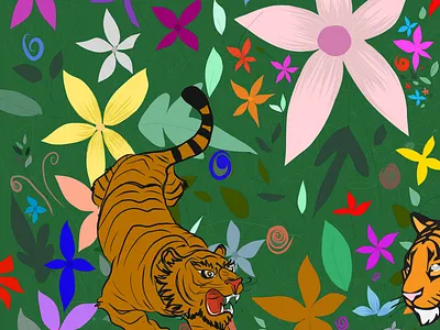 Into the wild abstract design draw flower green illustraion illustration image jungle tiger tigers vector wild yellow