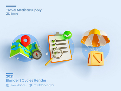 3D Icon - Travelling Medical Supply 3d 3d blender 3d icon 3d illustration blender concept cycles design eevee icon illustration list location medical supply travel