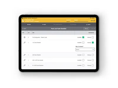 Zone Maintenance iPad app yellow