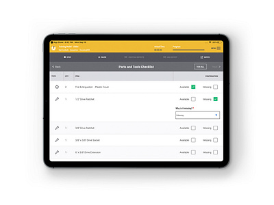 Zone Maintenance iPad app yellow