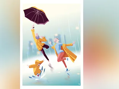 Puddle Jump artwork cartoon character characterdesign comics dad daugther digitalart draw family friendly fun illustration puddle rain