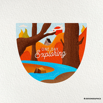 One Day Exploring Badge Illustration adventure badge camping design emblem explore explorer exploring illustration landscape logo textured textures vector vintage