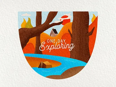 One Day Exploring Badge Illustration adventure badge camping design emblem explore explorer exploring illustration landscape logo textured textures vector vintage