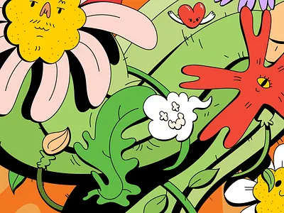 'Take it to 200' style frame animation busy cactus cereal cuco digital evolving faces flora flowers fluid growth happy illustration music psychedelic smile spotify style frame vector