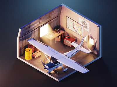 Airplane Hangar 3d airplane blender diorama hangar illustration isometric render substance substance painter