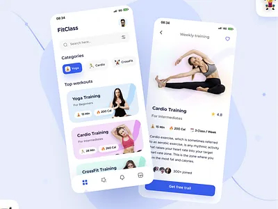FitClass App UI Design 🏋️‍♀️ app app design app designer app ui application design behance class cool colors course design fitness fitness app gym gym app instagram light mode minimal tranding ui design yoga app