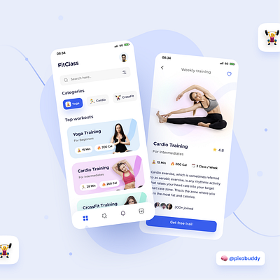 FitClass App UI Design 🏋️‍♀️ app app design app designer app ui application design behance class cool colors course design fitness fitness app gym gym app instagram light mode minimal tranding ui design yoga app