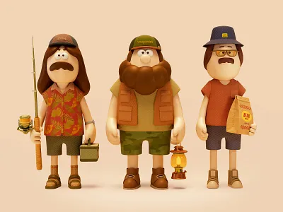 Dudes 3d c4d camp camping character cinema4d fishing illustration