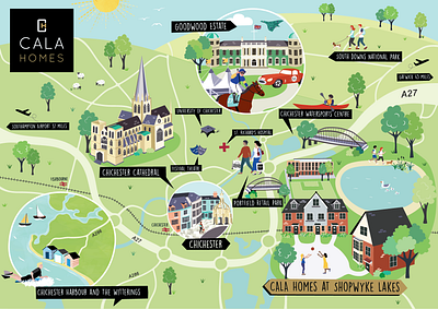 Housing Development Map for CALA Homes cartography hand drawn illustrated map illustration map maps tourist map vector