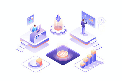 Cryptocurrency Isometric Vector Illustration 3d animation 3d art 3d character 3d illustration app banner business concept design header illustration landing landing page page process technology web app web design web development website