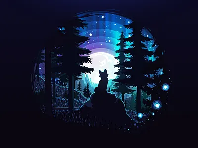 Little Spectator artstyle circle dark art forest fox illustration inspiration inspire landscape madewithsketch moon nature negative night nightsky northernlights proart prokopenko trend