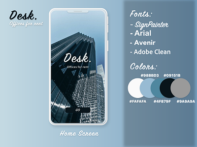 "Desk." App UI Concept Design - renting office space made easy. adobexd airbnb app app concept app design app ui desk mobile mobile design mobile dev office rent