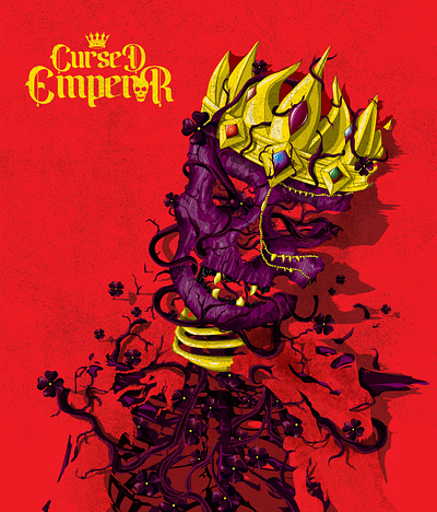 Illustration Novel Cursed Emperor cover art book cover book prints cover poster golden crown graphic designer hand drawn illustration jewels red theme skull vector arts